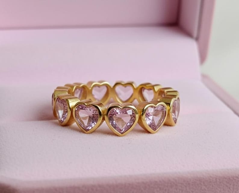 Heart Pink Sapphire Love Couple Anniversary Gift Band, Proposal Ring, 925 Silver Jewelry devikajewels