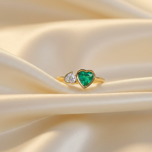 Heart Zambian Emerald and Diamond Two Stone Ring – 925 Sterling Silver Toi Et Moi Birthstone Engagement Ring 3
