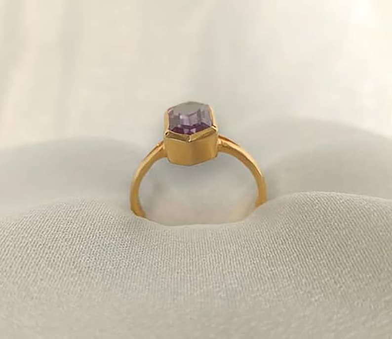 Hexagon Alexandrite Ring | 925 Sterling Silver | 14k Gold Vermeil devikagems