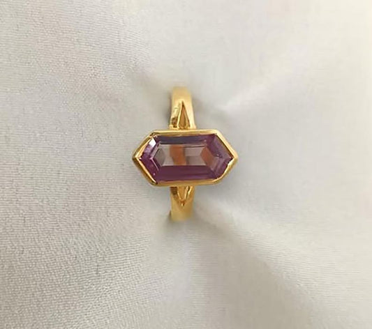 Hexagon Alexandrite Ring | 925 Sterling Silver | 14k Gold Vermeil devikagemstone