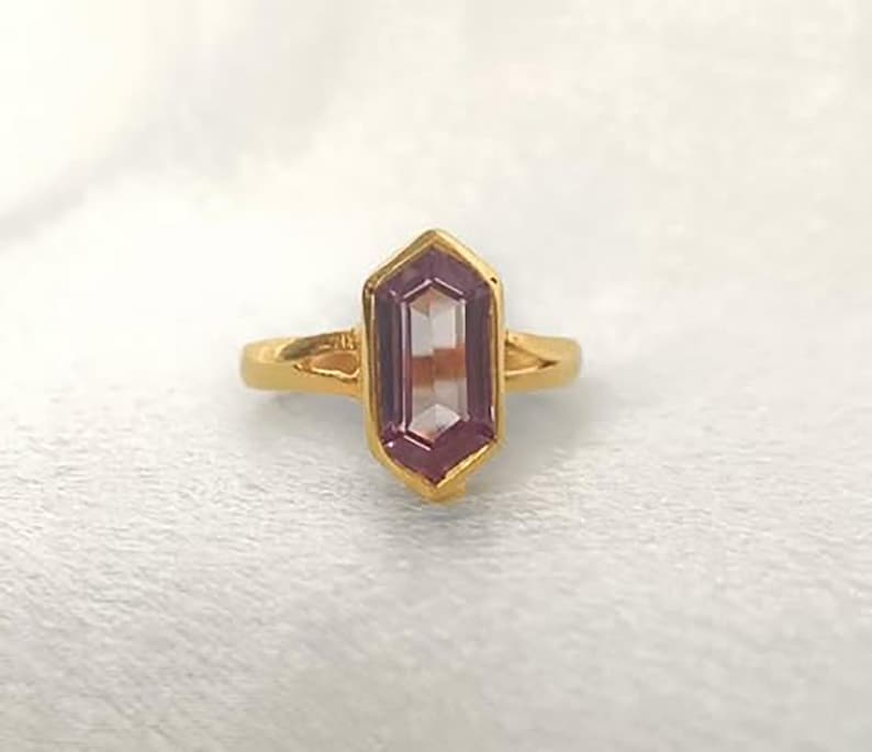 Hexagon Alexandrite Ring | 925 Sterling Silver | 14k Gold Vermeil davikajewels
