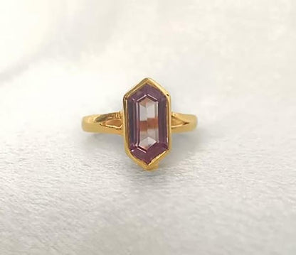 Hexagon Alexandrite Ring | 925 Sterling Silver | 14k Gold Vermeil davikajewels