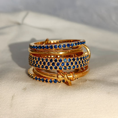 Blue Sapphire Five Interlocking Spinner Ring, 14k Gold Multi Linked Band