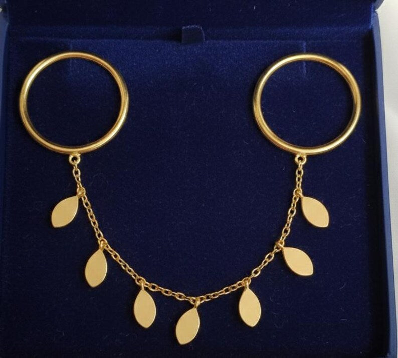 Marquise drop Charm Two Finger Chain Band Ring 5