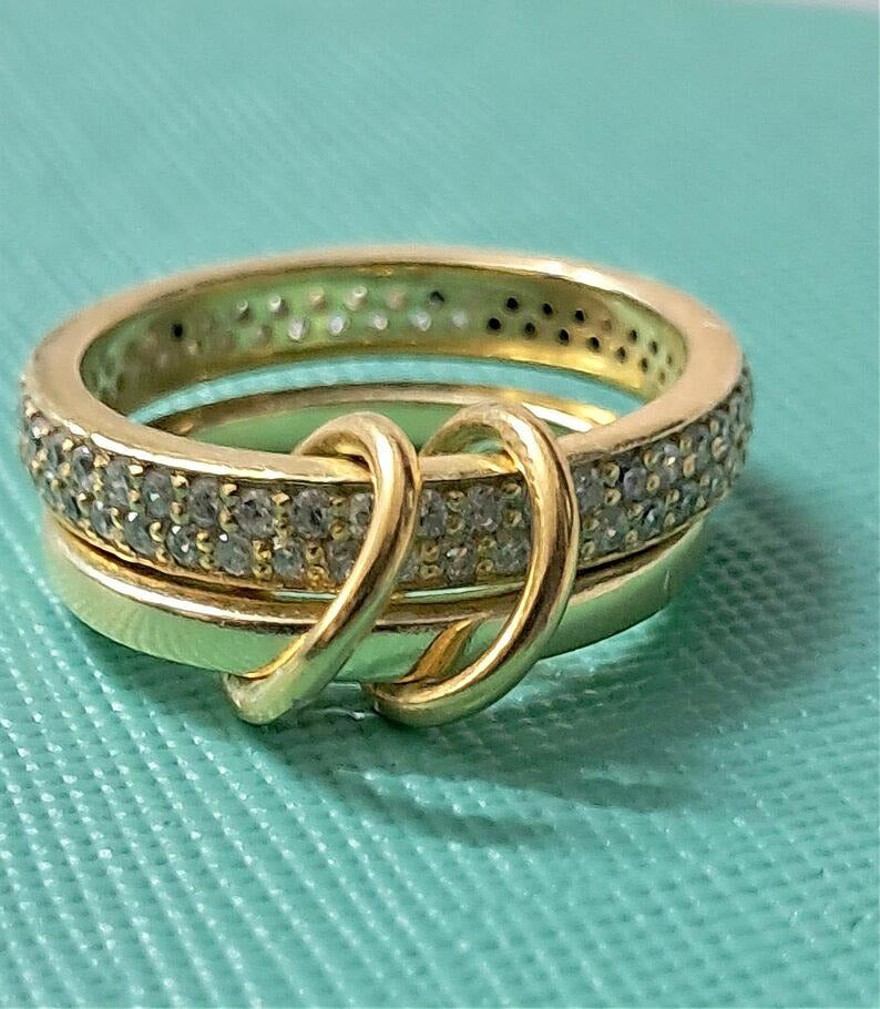 Micro Pave CZ Diamond Ring: 14k Yellow Vermeil Interlocking Bands 1
