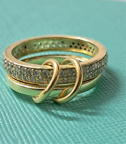 Micro Pave CZ Diamond Ring: 14k Yellow Vermeil Interlocking Bands 1