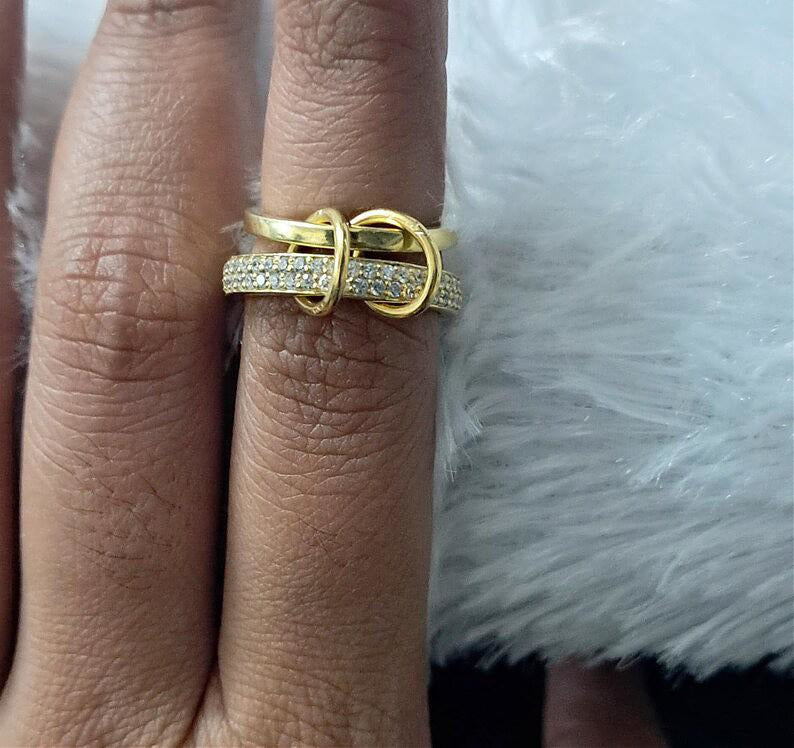 Micro Pave CZ Diamond Ring: 14k Yellow Vermeil Interlocking Bands 2