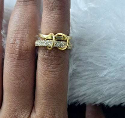 Micro Pave CZ Diamond Ring: 14k Yellow Vermeil Interlocking Bands 2