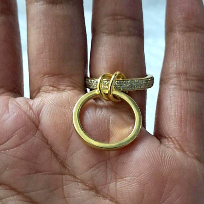 Micro Pave CZ Diamond Ring: 14k Yellow Vermeil Interlocking Bands 3