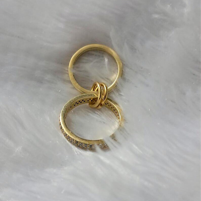 Micro Pave CZ Diamond Ring: 14k Yellow Vermeil Interlocking Bands 6