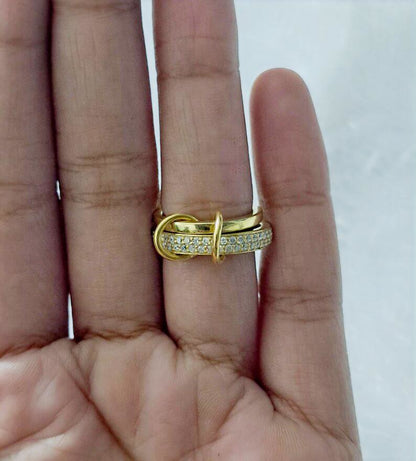 Micro Pave CZ Diamond Ring: 14k Yellow Vermeil Interlocking Bands 7