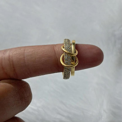 Micro Pave CZ Diamond Ring: 14k Yellow Vermeil Interlocking Bands 8