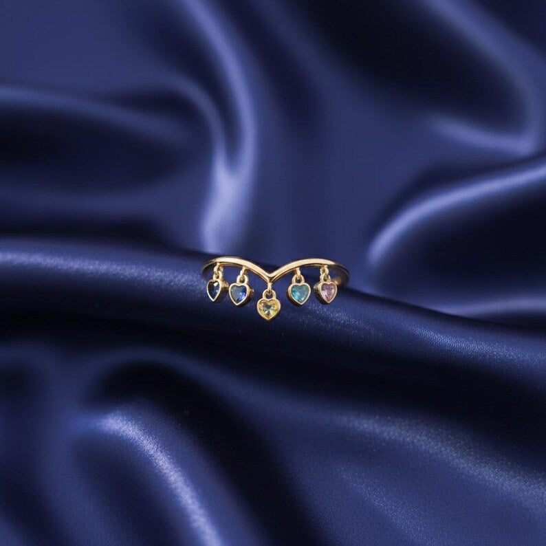 Multi Sapphire Heart Drop Ring 925 Sterling Silver | Dangle Tassel Wedding & Engagement Ring 1