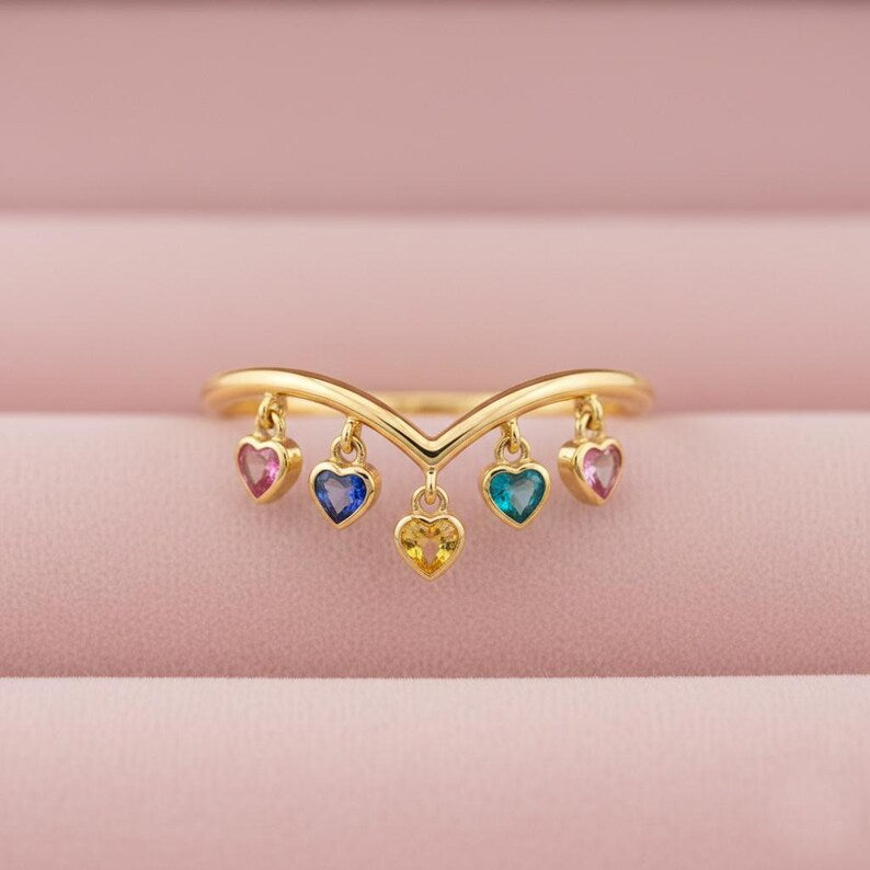 Multi Sapphire Heart Drop Ring 925 Sterling Silver | Dangle Tassel Wedding & Engagement Ring 2