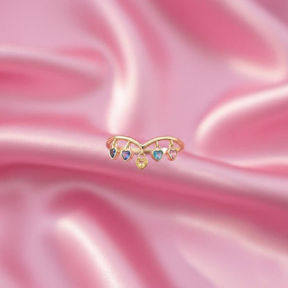 Multi Sapphire Heart Drop Ring 925 Sterling Silver | Dangle Tassel Wedding & Engagement Ring 3