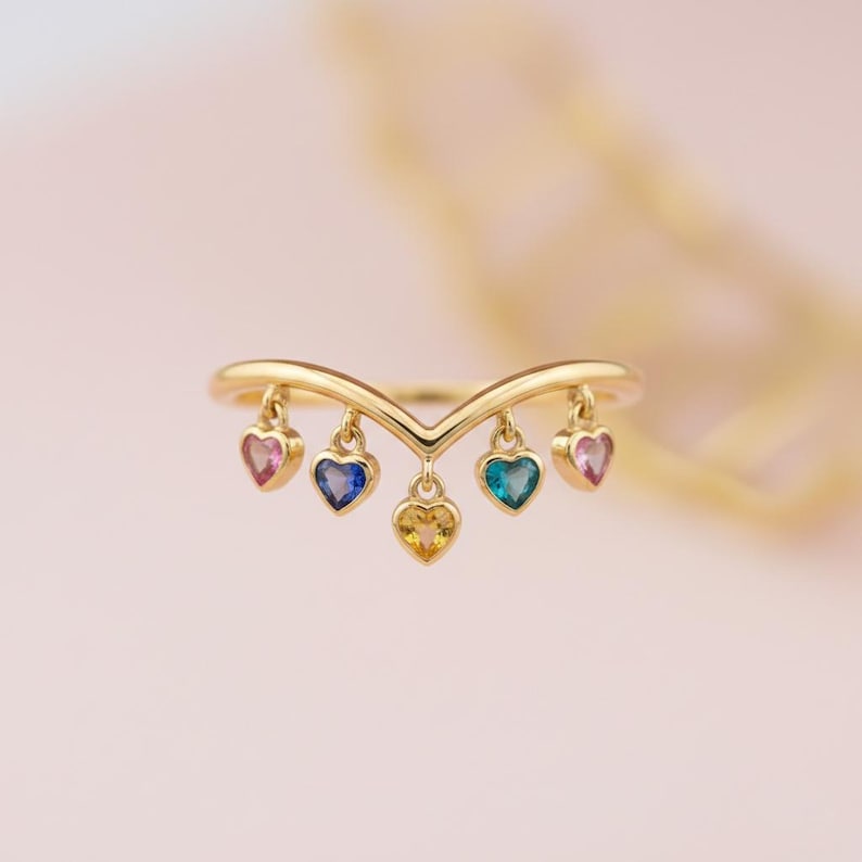 Multi Sapphire Heart Drop Ring 925 Sterling Silver | Dangle Tassel Wedding & Engagement Ring 4