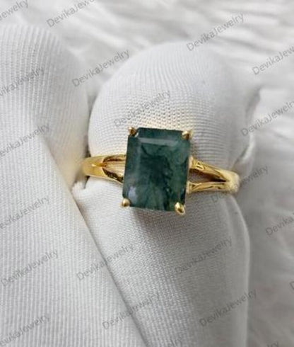 Octagon Moss Agate Stacking Statement Ring in 925 Sterling Silver 2