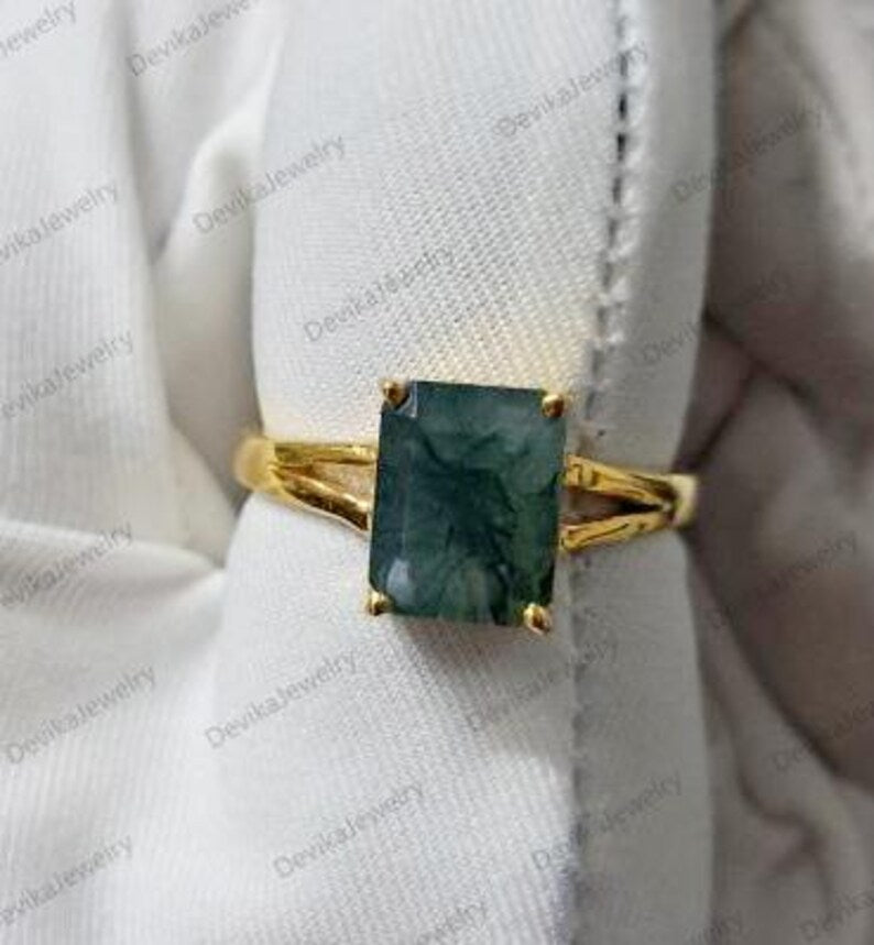 Octagon Moss Agate Stacking Statement Ring in 925 Sterling Silver 4