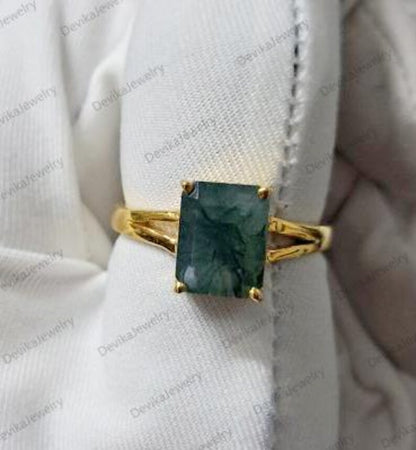 Octagon Moss Agate Stacking Statement Ring in 925 Sterling Silver 4