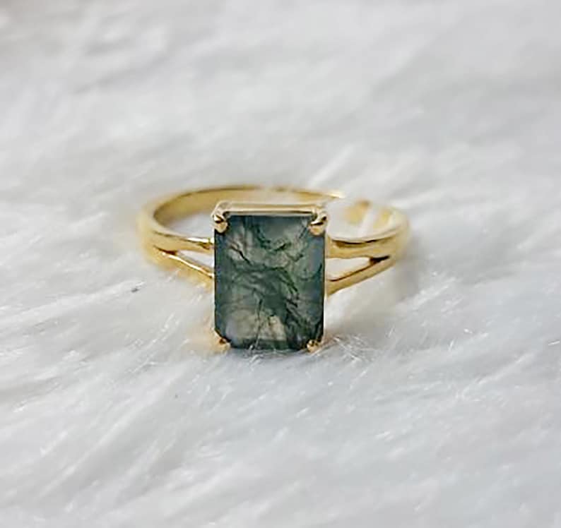 Octagon Moss Agate Stacking Statement Ring in 925 Sterling Silver 5
