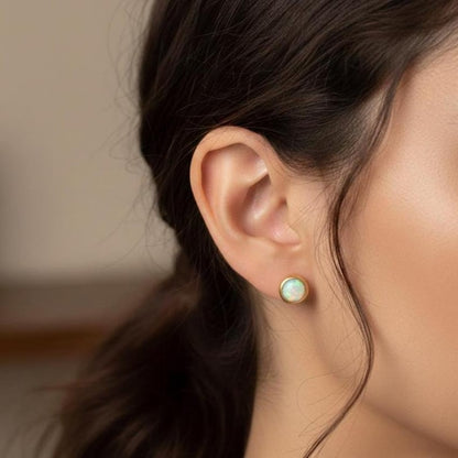 Opal Mini Stud 925 sterling Silver Gemstone earring Solitaire Studs Minimalist Jewelry 1