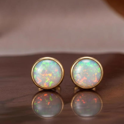 Opal Mini Stud 925 sterling Silver Gemstone earring Solitaire Studs Minimalist Jewelry 2