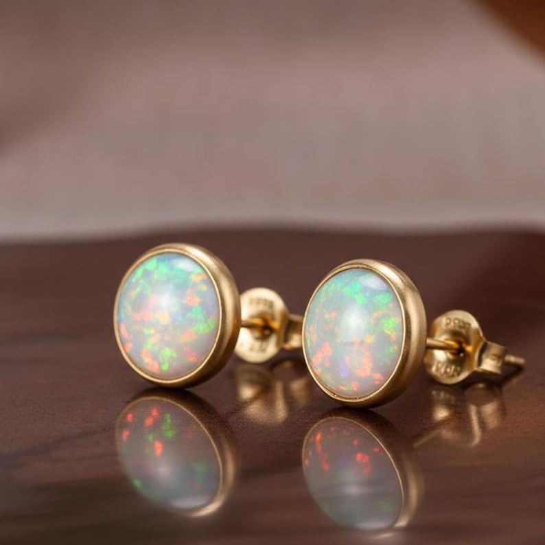 Opal Mini Stud 925 sterling Silver Gemstone earring Solitaire Studs Minimalist Jewelry 3