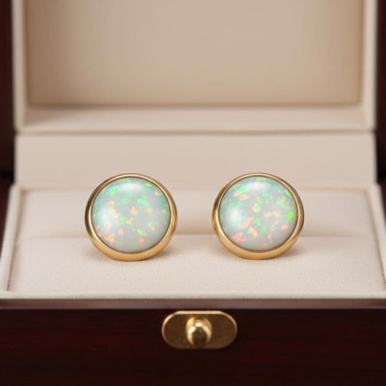 Opal Mini Stud 925 sterling Silver Gemstone earring Solitaire Studs Minimalist Jewelry 5