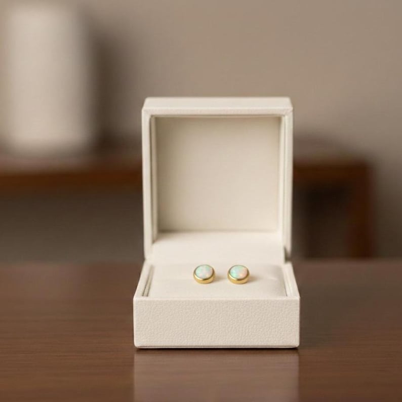 Opal Mini Stud 925 sterling Silver Gemstone earring Solitaire Studs Minimalist Jewelry 6