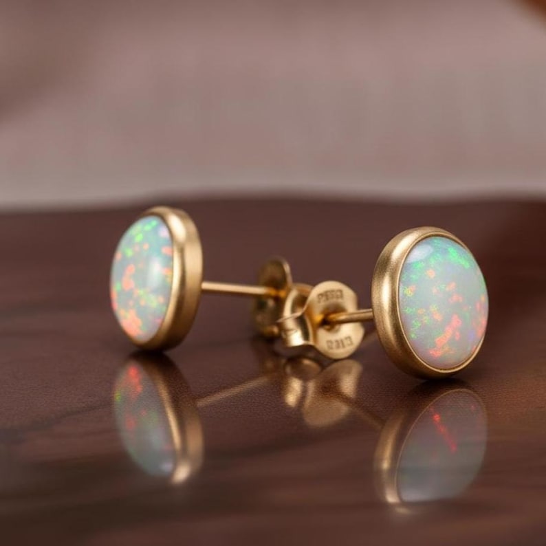 Opal Mini Stud 925 sterling Silver Gemstone earring Solitaire Studs Minimalist Jewelry 7