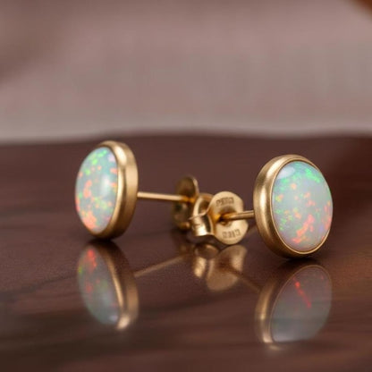 Opal Mini Stud 925 sterling Silver Gemstone earring Solitaire Studs Minimalist Jewelry 7
