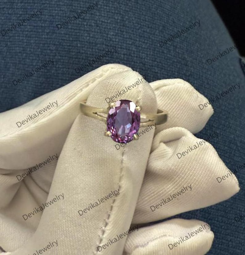 Oval Alexandrite Ring, 14k Yellow Vermeil, Color Changing Gemstone 2