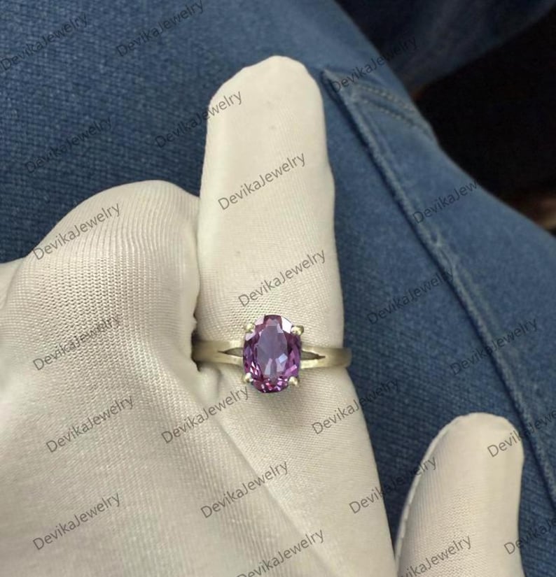 Oval Alexandrite Ring, 14k Yellow Vermeil, Color Changing Gemstone 3