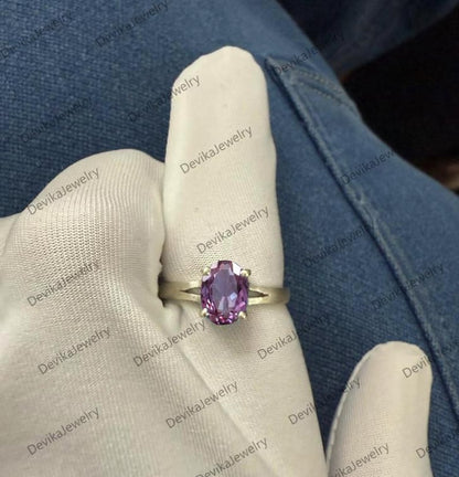 Oval Alexandrite Ring, 14k Yellow Vermeil, Color Changing Gemstone 3