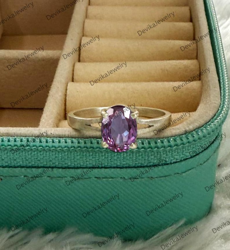 Oval Alexandrite Ring, 14k Yellow Vermeil, Color Changing Gemstone 4