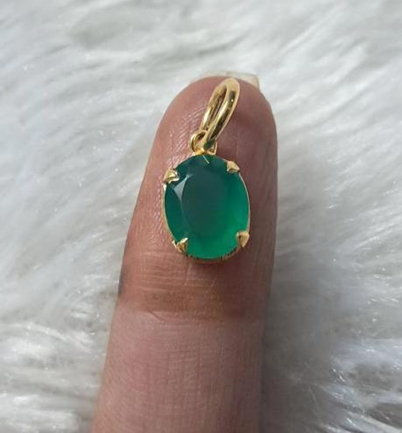 Oval Emerald Solitaire Wedding Pendant, 14k Gold Charm Vintage Jewelry daveka