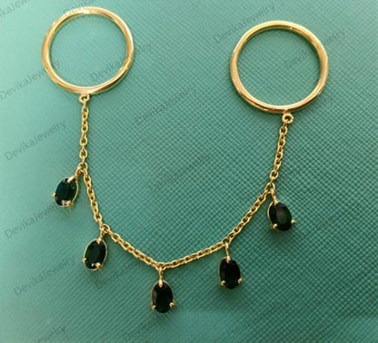 Oval Emerald Two Finger Handmade Jewelry in 14k Gold Chain Drop  gemsdevika