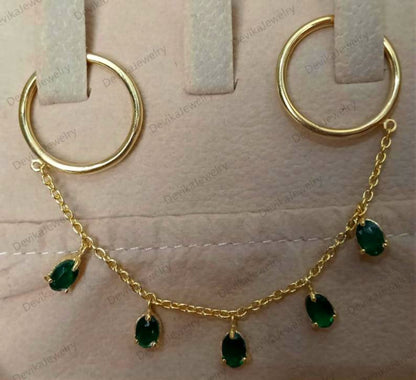 Oval Emerald Two Finger Handmade Jewelry in 14k Gold Chain Drop  devika gem