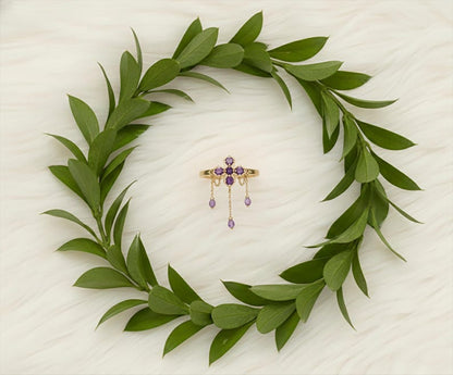 Pear Amethyst Floral 14kGold Drop Ring Elegant Wedding Handmade Jewelry gemsjewels devika