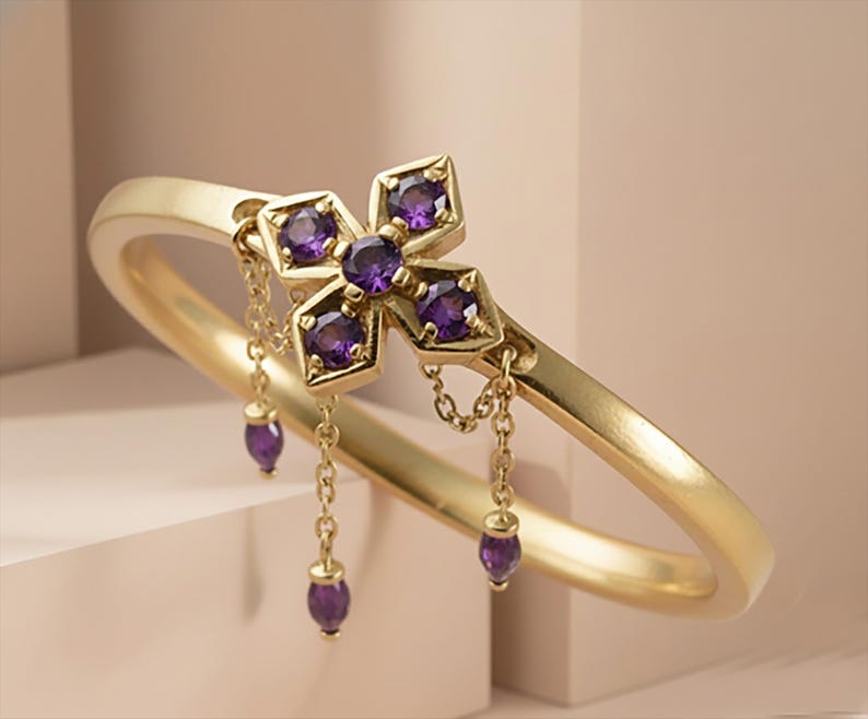 Pear Amethyst Floral 14kGold Drop Ring Elegant Wedding Handmade Jewelry davikagemstone