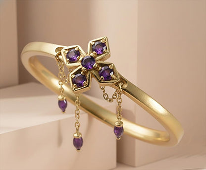 Pear Amethyst Floral 14kGold Drop Ring Elegant Wedding Handmade Jewelry davikagemstone