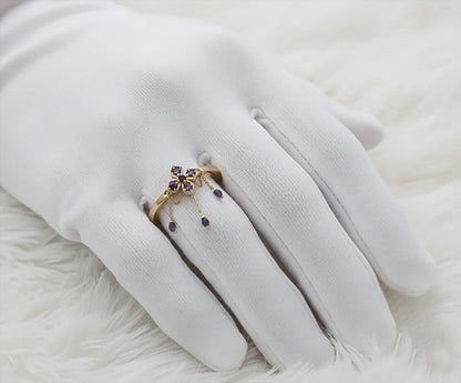 Pear Amethyst Floral 14kGold Drop Ring Elegant Wedding Handmade Jewelry devika jewels