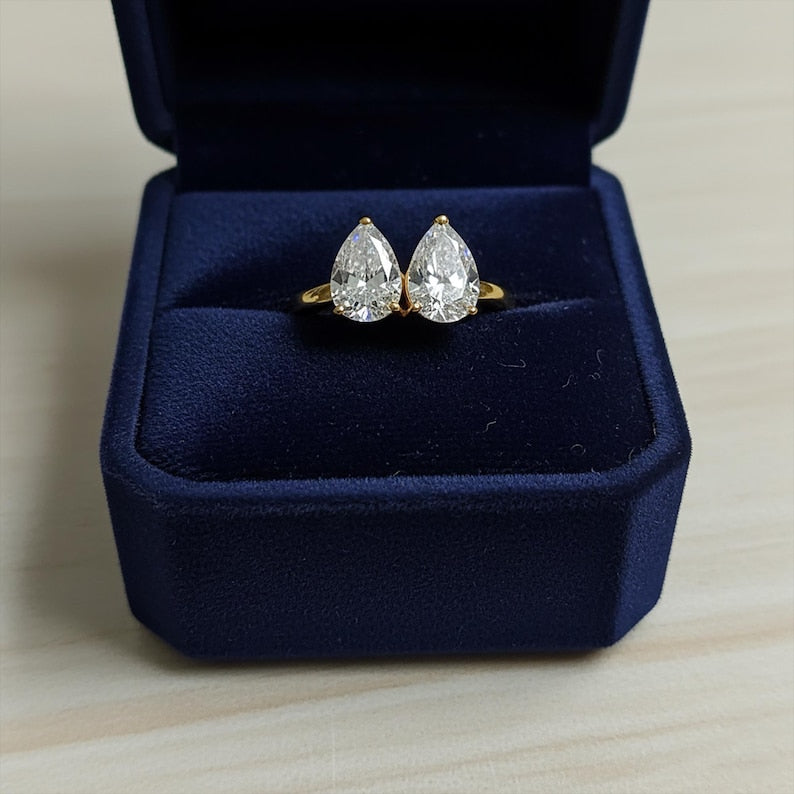 Pear Diamond Two Stone Ring | Toi Et Moi Engagement Jewelry in Sterling Silver devika