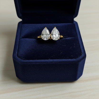 Pear Diamond Two Stone Ring | Toi Et Moi Engagement Jewelry in Sterling Silver devika