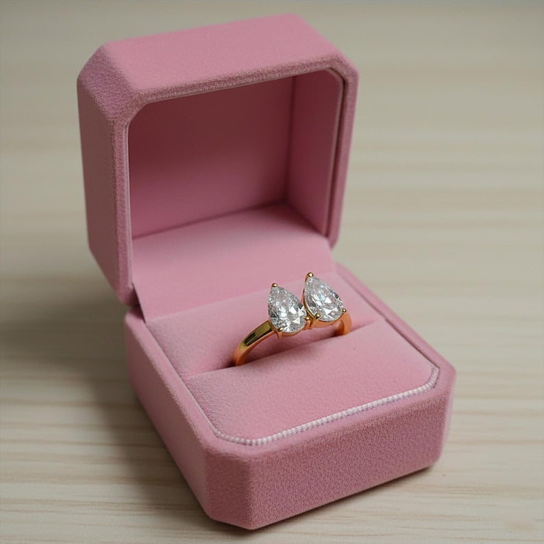 Pear Diamond Two Stone Ring | Toi Et Moi Engagement Jewelry in Sterling Silver dvika