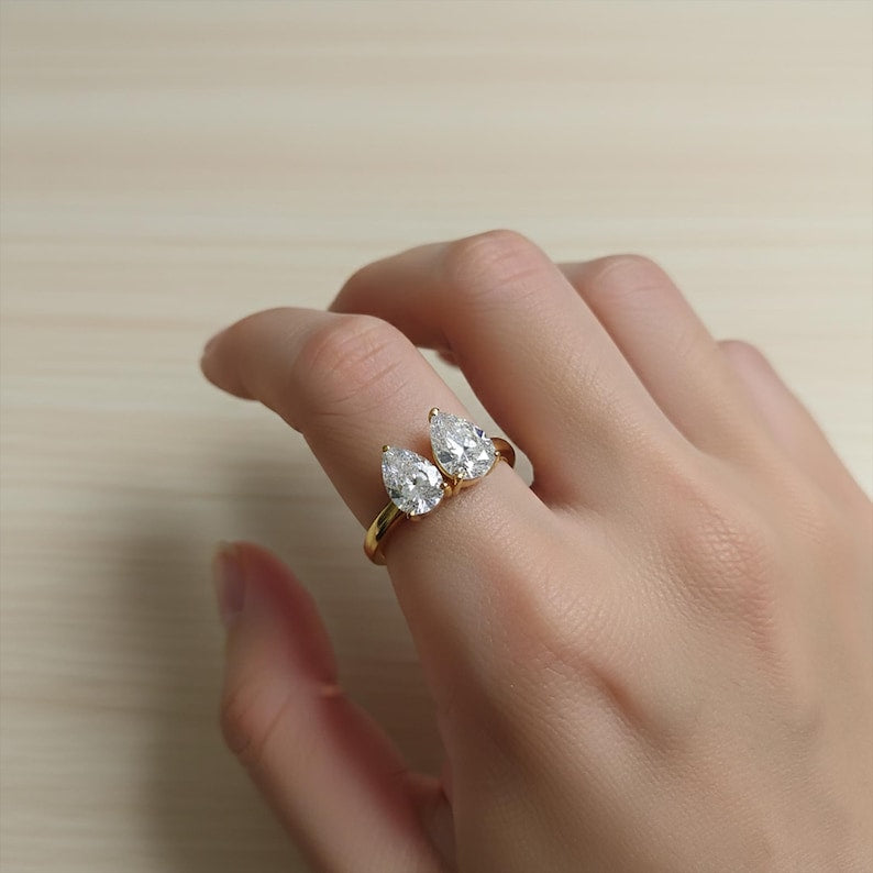Pear Diamond Two Stone Ring | Toi Et Moi Engagement Jewelry in Sterling Silver davika