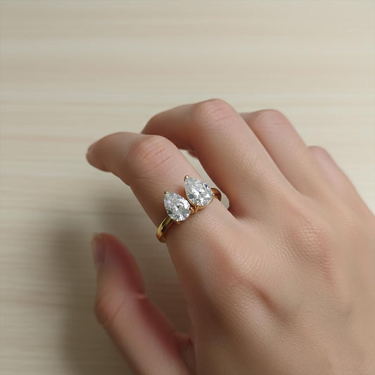 Pear Diamond Two Stone Ring | Toi Et Moi Engagement Jewelry in Sterling Silver davika