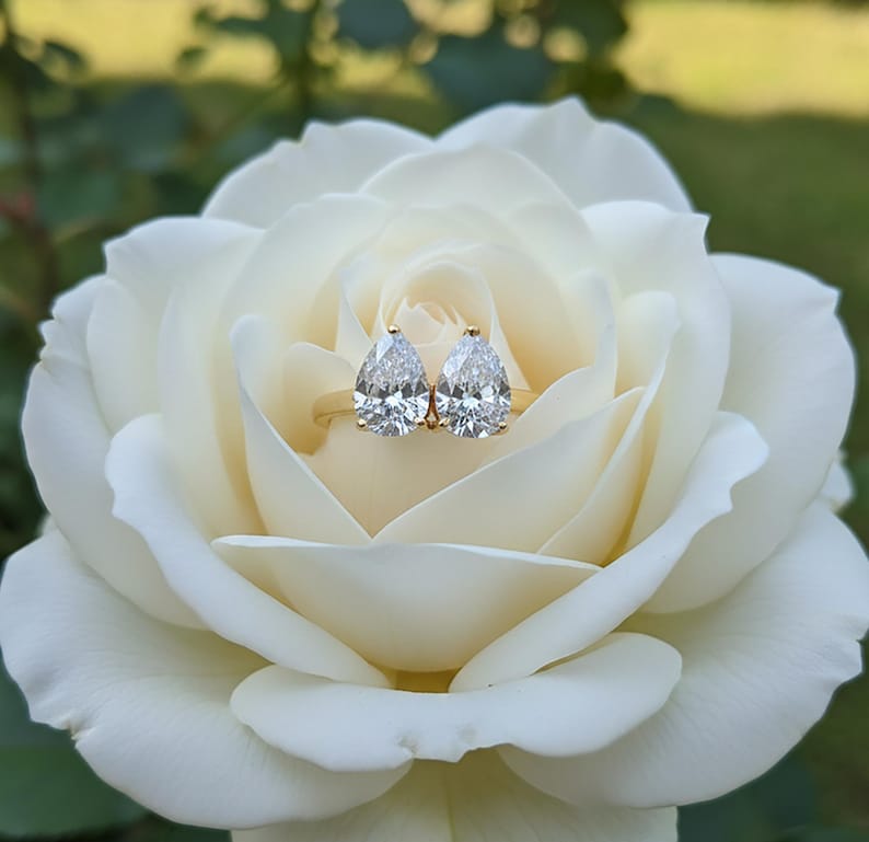 Pear Diamond Two Stone Ring | Toi Et Moi Engagement Jewelry in Sterling Silver daveka