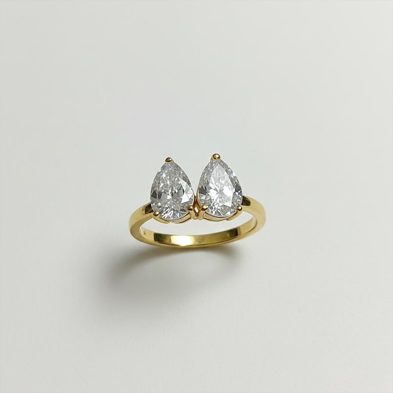 Pear Diamond Two Stone Ring | Toi Et Moi Engagement Jewelry in Sterling Silver davikajewels