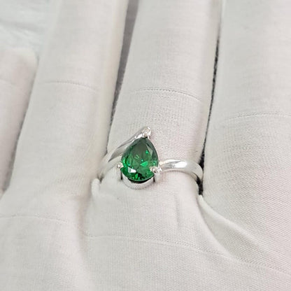 Pear Emerald Solitaire Promise Ring, 925 Sterling Silver Stacking Band devikajewelry